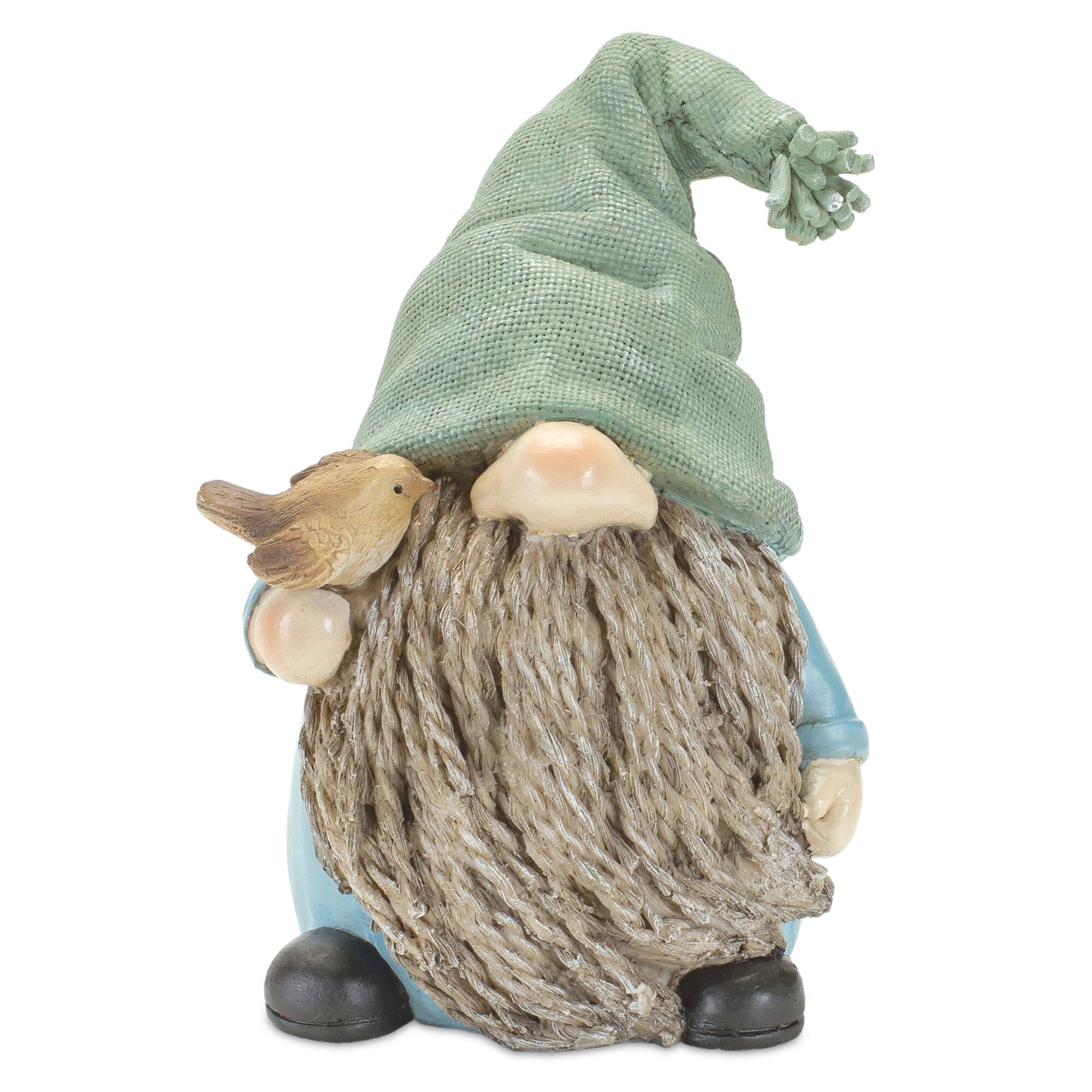 6.25" Faux Stone Garden Gnomes with Bird & Lantern Figurines Set